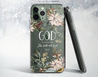 Psalm 46:5 Bible Verse Quote Clear Rubber Phone Case God Is Within Her She Will Not Fail Winter Woodland Christian Scripture Prayer Gifts