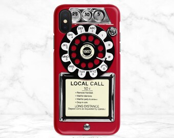 Retro Payphone Rotary Dial Phone Case 1950s Lipstick Red iPhone Case  iPhone X Case iPhone Xs Case iPhone XR Case iPhone Xs Max Nf