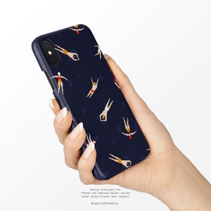 Navy Blue Phone Case: Scandinavian Swimming Pattern for iPhone & Samsung