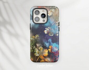 Funda para teléfono con diseño floral degradado: Estampado artístico azul (compatible con iPhone y Samsung)