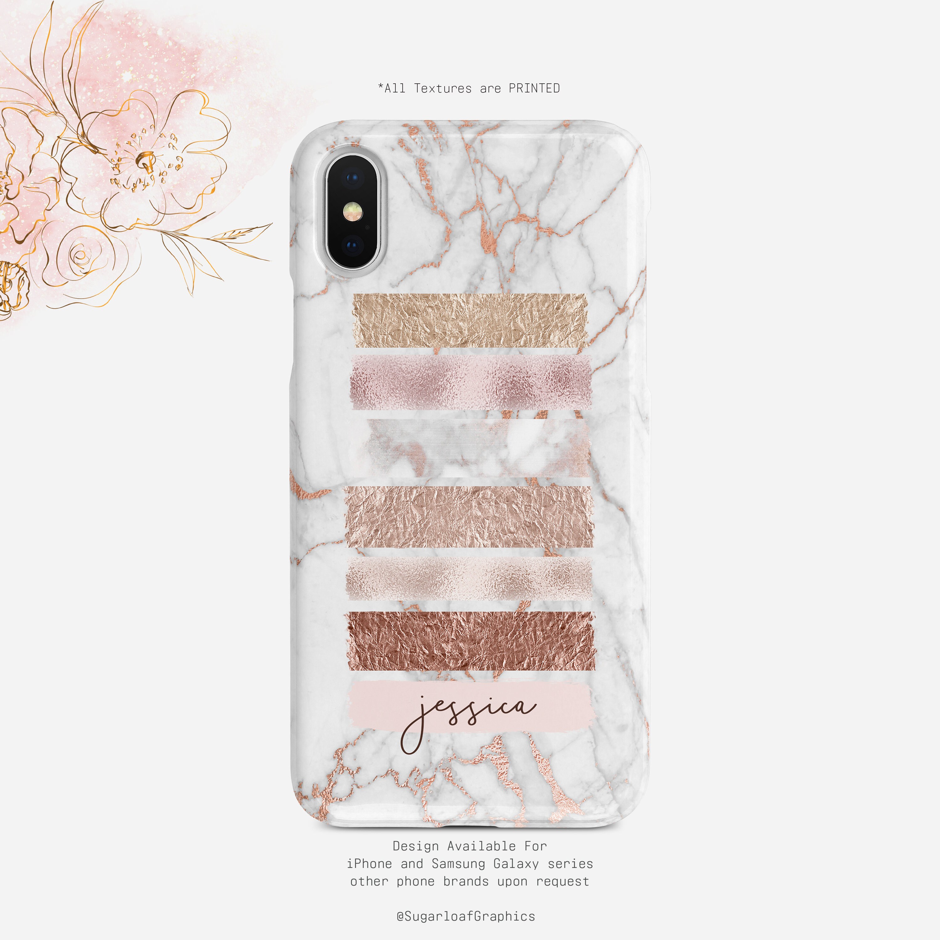Personalized Phone Case White Gold Marble Rose Gold Foil Etsy