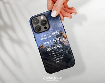 Funda para teléfono con versículo bíblico de Romanos 15:13 - Dios de la esperanza, regalo cristiano
