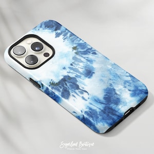 Tie Dye Muster Handyhülle Indigo Blau Batik Muster iPhone Hülle Runde Muster New Age Hippie Samsung Handyhülle Abstrakt Hipster Handyhülle
