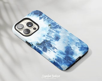 Tie Dye patroon telefoonhoesje Indigo blauw Tie-dye patroon iPhone hoesje rond patroon New Age hippie Samsung hoesje abstracte hipster telefoonhoesje