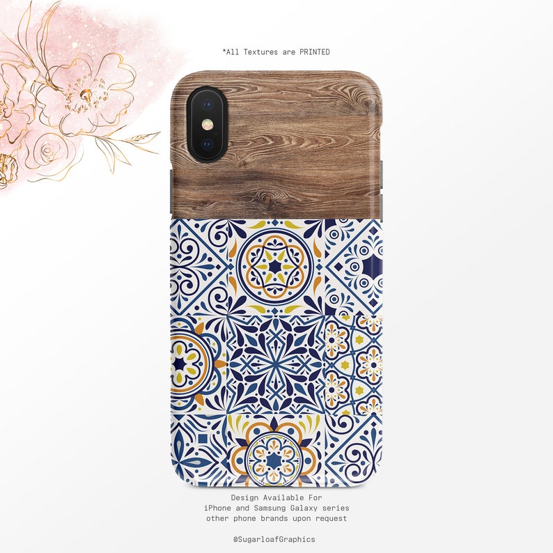 Portuguese Tile Phone Case Wood Grain Pattern iPhone Case Blue iPhone X Case iPhone XS Case iPhone XR Case iPhone XS Max Case Nf