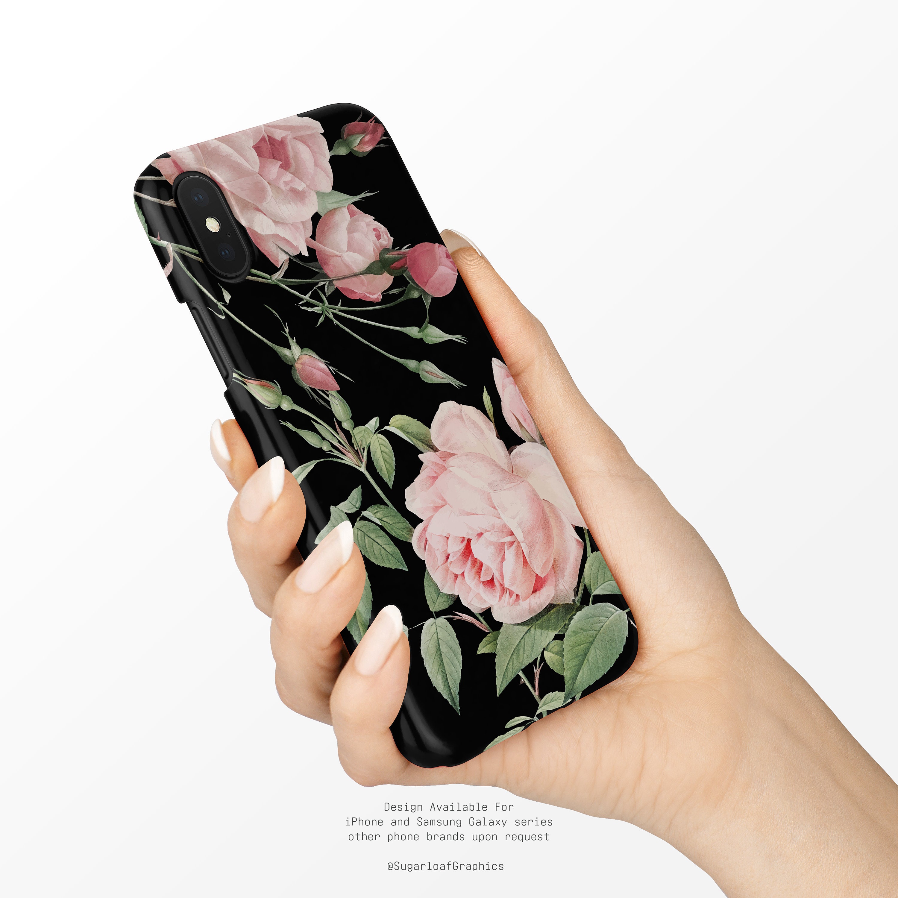 Vintage Rose Phone Case Black Pink Flower iPhone Case iPhone X Case ...