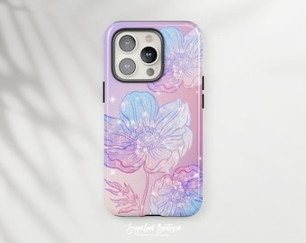 Funda para teléfono con diseño floral en tonos pastel y degradado.