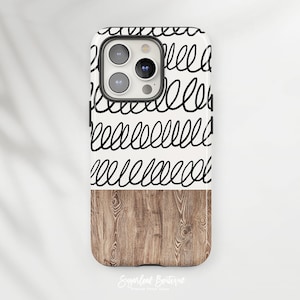 Boho Doodle Stripe Pattern Rustic Barn Wood Geometric Modern Minimalistic Elegant Design - iPhone and Samsung Protective Slim Fit Covers