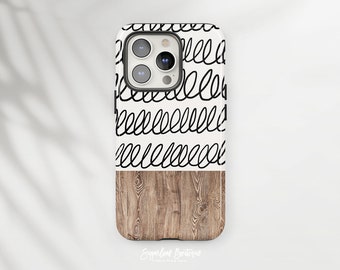 Boho Doodle Phone Case: Rustic Stripe Pattern, Slim Fit
