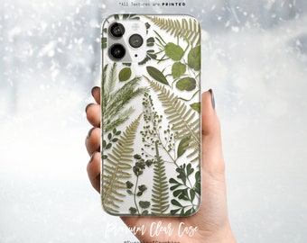 Clear Phone Case Winter Fern Botanical Leaf Pattern iPhone 13 Case iPhone 13 Pro Case Clear Rubber iPhone 13 Pro Max Samsung S21 Plus Ultra