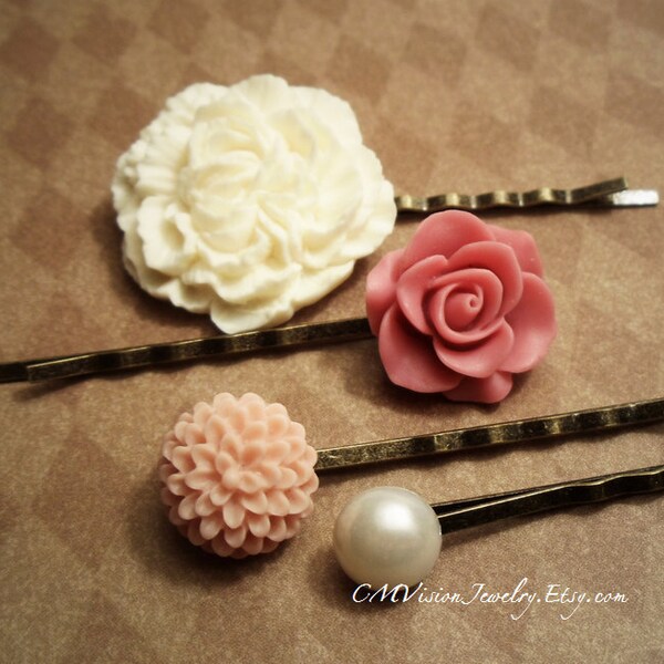 Persian Rosy Cheek, Bobby Hairpin set - dusty Pink, dusky, baby, pale, pearl, daisy, mum