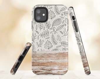 Phone Case: Retro Botanical Leaf Design - Barn Wood Look