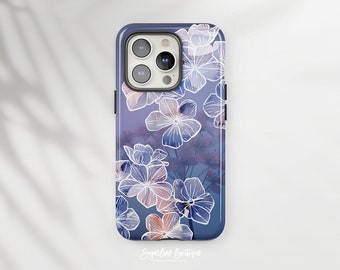 Ethereal Blue Wildflower Phone Case, Pastel Purple Floral Pattern, Fairy Botanical Garden iPhone and Samsung Protective Slim Fit Cover