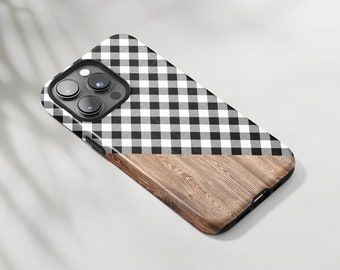 Phone Case: Black White Buffalo Plaid - Boho Winter Design