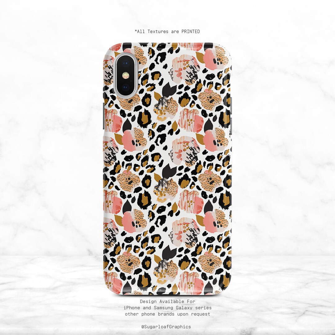 Floral Leopard Print Phone Case Watercolor Pink Rose iPhone Case Animal ...