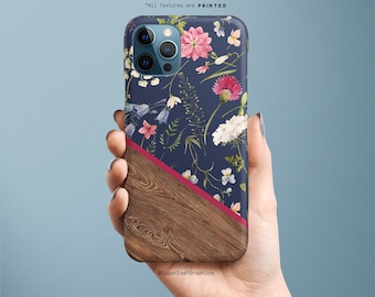 Botanical Garden Navy Pink Floral Pattern iPhone 12 Pro Max iPhone 12 mini iPhone SE Note 20 Ultra S20 Plus S20 FE A51 A71 A90 5G NF