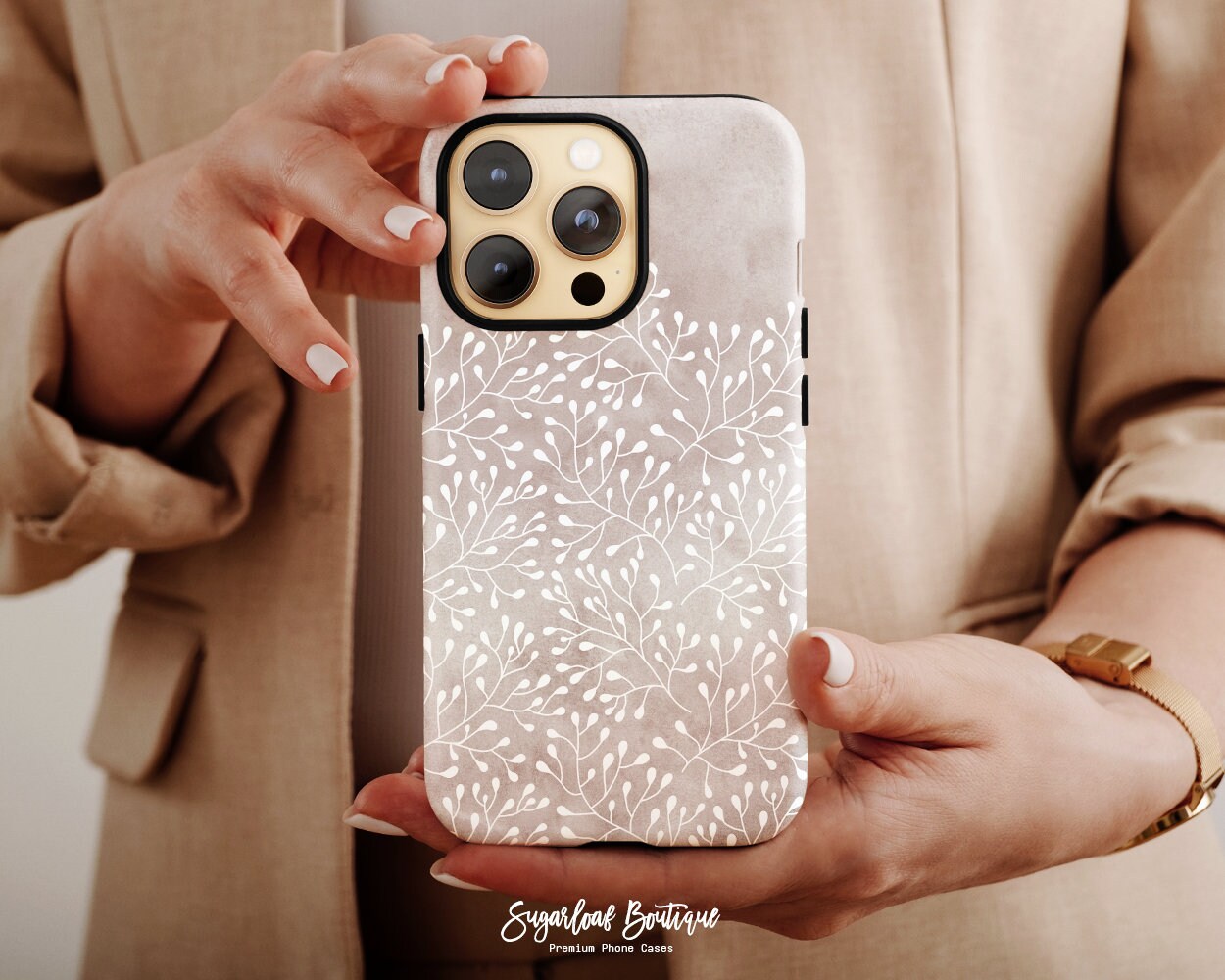 Tree Branch Phone Case Botanical Floral Pattern iPhone Case Minimalistic Beige Watercolor Samsung Case Simple Scandi Style Pixel Case