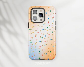 Funda para teléfono con lunares de acuarela: diseño entallado con degradado arcoíris