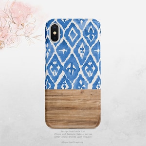 Indigo Blue Tie Dye Pattern Phone Case Wood Grain iPhone Case  iPhone X Case iPhone XS Case iPhone XR Case iPhone XS Max Case Nf