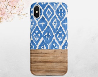 Indigo Blue Tie Dye Pattern Phone Case Wood Grain iPhone Case  iPhone X Case iPhone XS Case iPhone XR Case iPhone XS Max Case Nf