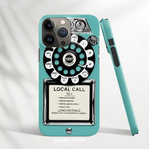 Retro Phone Case Old Fashioned Payphone iPhone Case Mint Turquoise Blue Rotary Dial Phone Samsung Case Stylish Hipster Trendy Phone Case