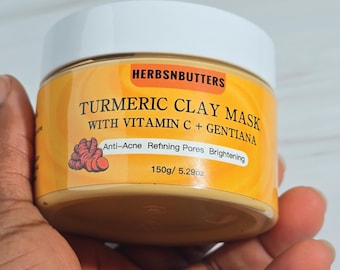 Aufhellende Kurkuma-Tonmaske | Vitamin C und Hyaluronsäure Infundiert | Glow-Verbessernde Gesichtsbehandlung | Für Stumpfe & Müde Haut