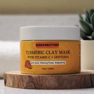 Turmeric Clay Face Mask with Vitamin C Hyaluronic Acid | Brightening & Hydrating Facial Mask For Glowing Skin | Gentle Detoxifying Clay Mask