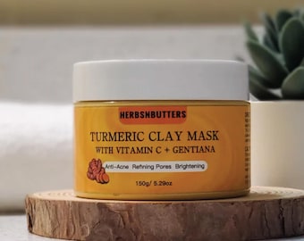 Maschera viso all'argilla e curcuma con vitamina C e acido ialuronico / Maschera viso illuminante e idratante per una pelle luminosa / Maschera all'argilla detossinante delicata