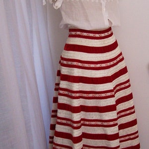 Couture Skirt, Red Velvet, Pink Rose Braid, Party Skirt, Winter Skirt, Christmas, Size Medium to Large, Mint Condition