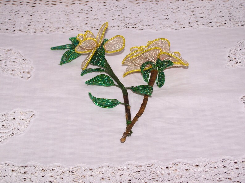 Antique Vintage French Glass Beaded Large White Flowers for Etsy