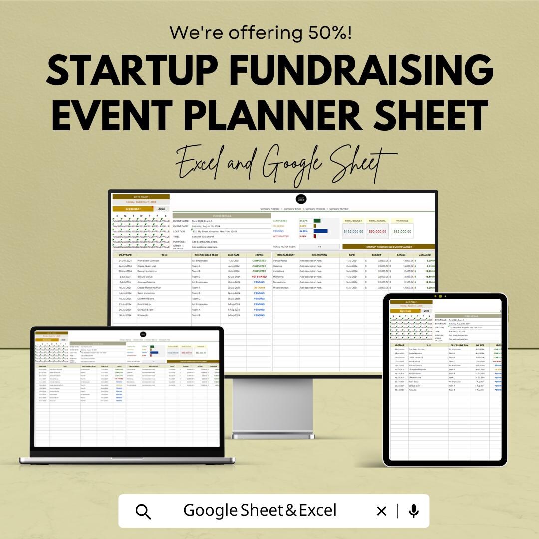 Startup Fundraising Event Planner Sheet – Excel and Google Sheets ...