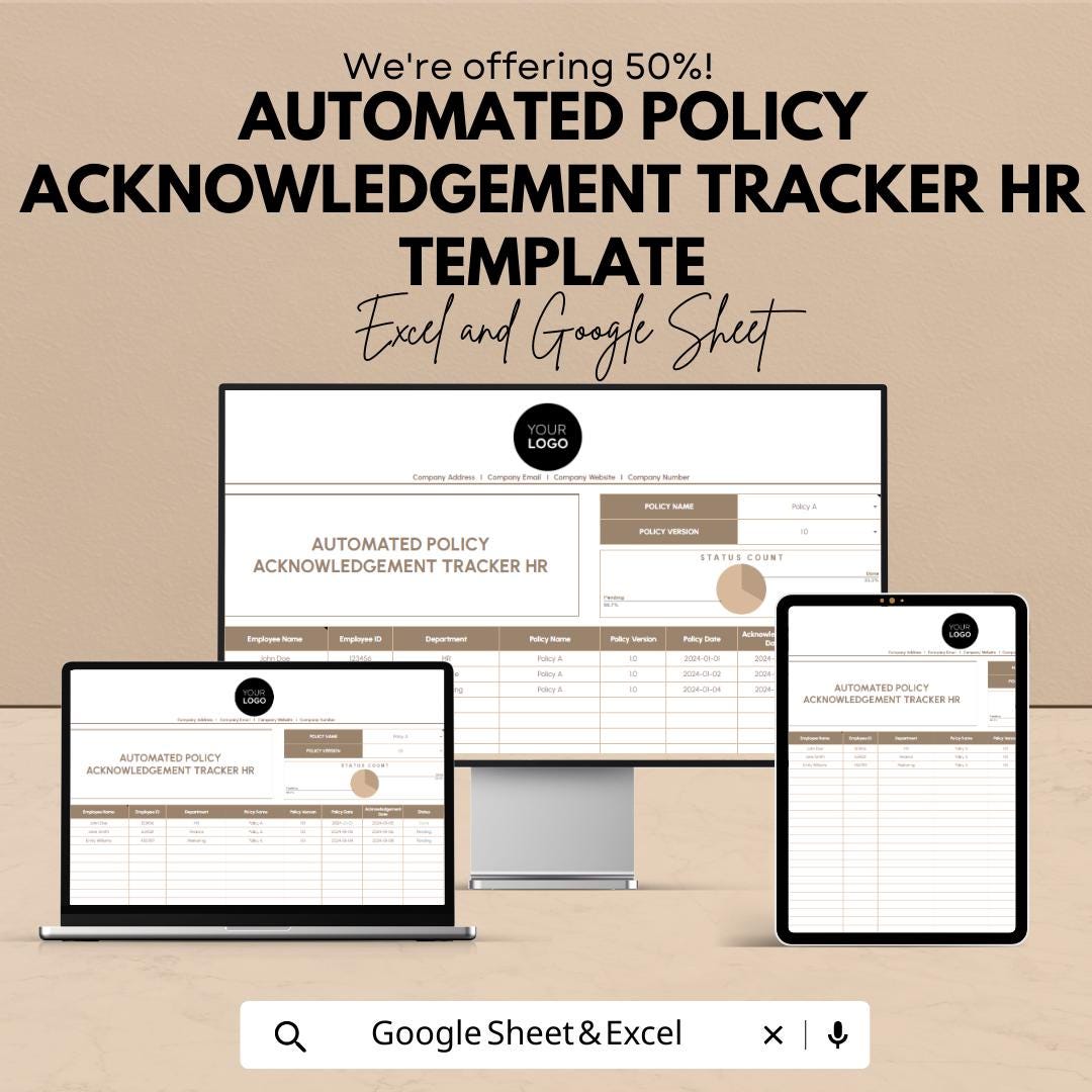 Automated Policy Acknowledgement Tracker HR Template | Employee ...