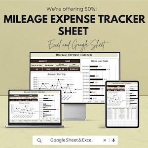 Mileage Expense Tracker Sheet | Google Sheet | Track Travel Mileage & Expenses | Automated Reimbursement Tracker | Mileage Log Template