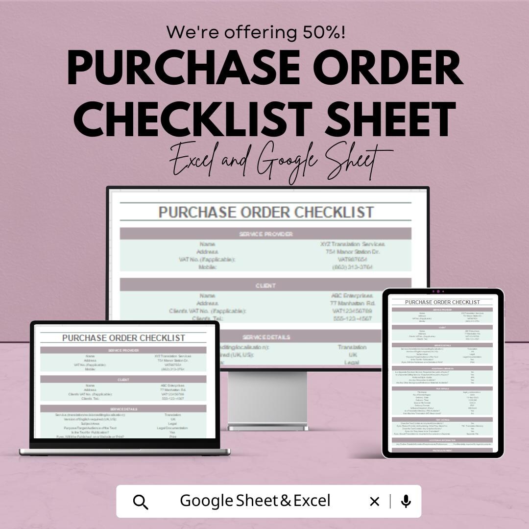 Purchase Order Checklist Template | Google Sheets & Excel | Procurement ...
