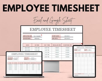Timesheet für Mitarbeiter - Excel & Google Sheet, Zeitverfolgung, Gehaltsabrechnung, Überstunden kalkulieren