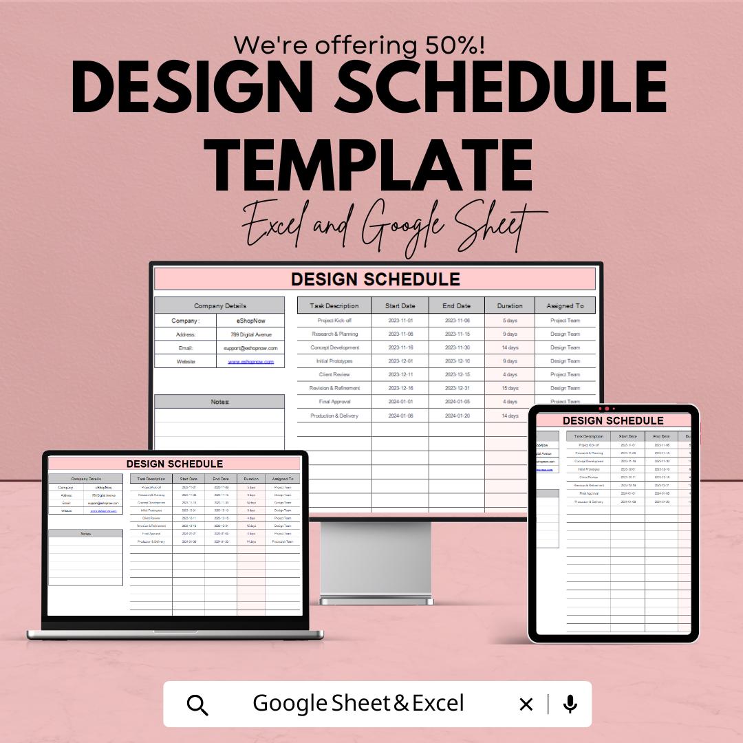 Design Schedule Template | Project Timeline Tracker | Task Management ...