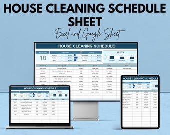 House Cleaning Schedule Sheet | Excel & Google Sheet | Cleaning Planner Template | Home Organization | Daily, Weekly, Monthly Cleaning Tasks