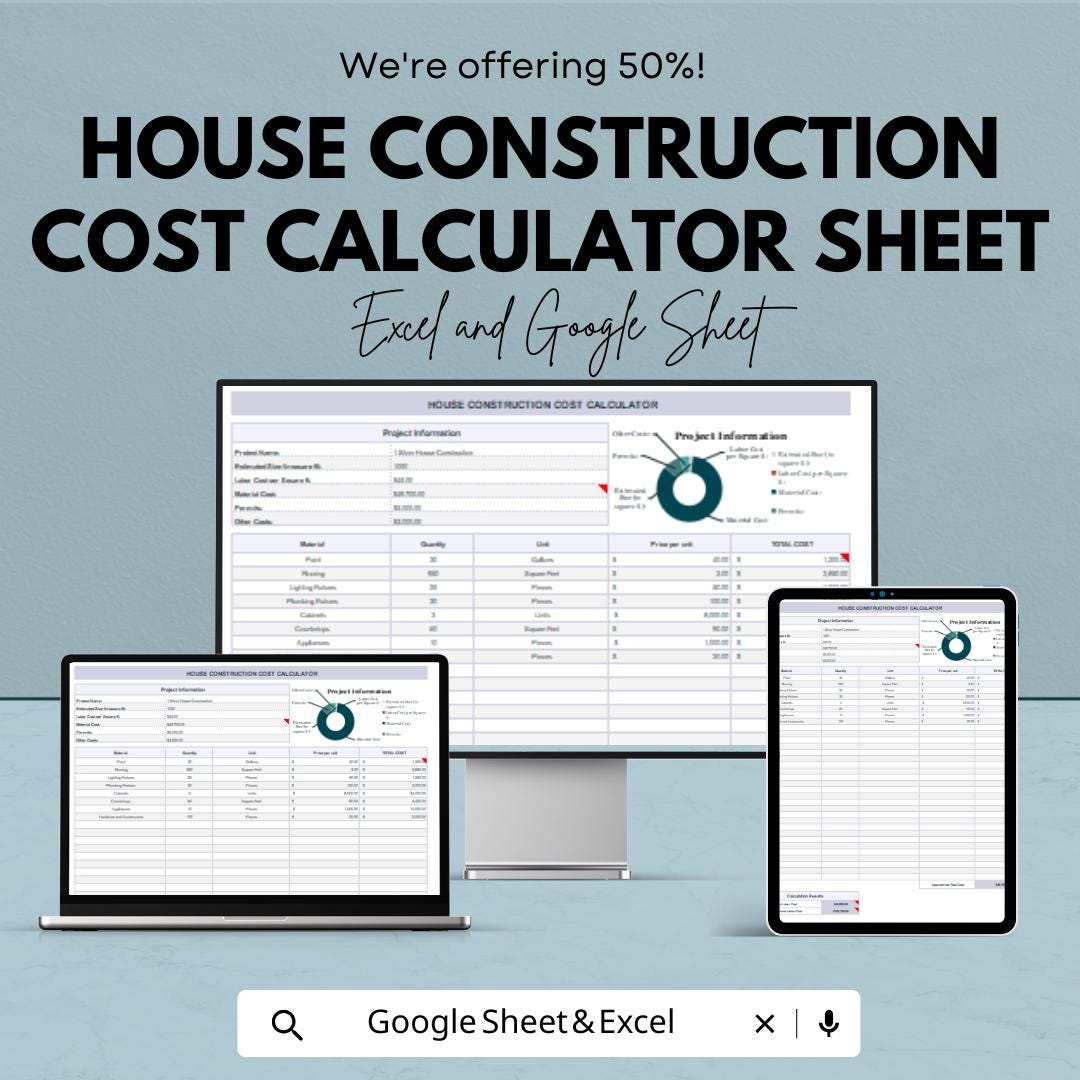 House Construction Cost Calculator Sheet | Excel & Google Sheets ...