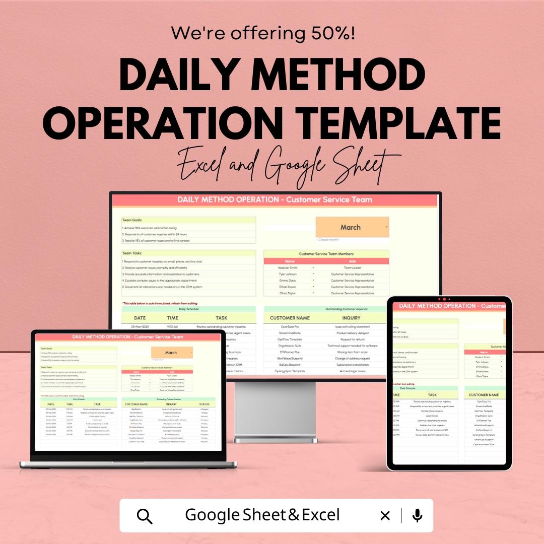 Daily Method Operation Template, Daily Operations Planner, Task and ...