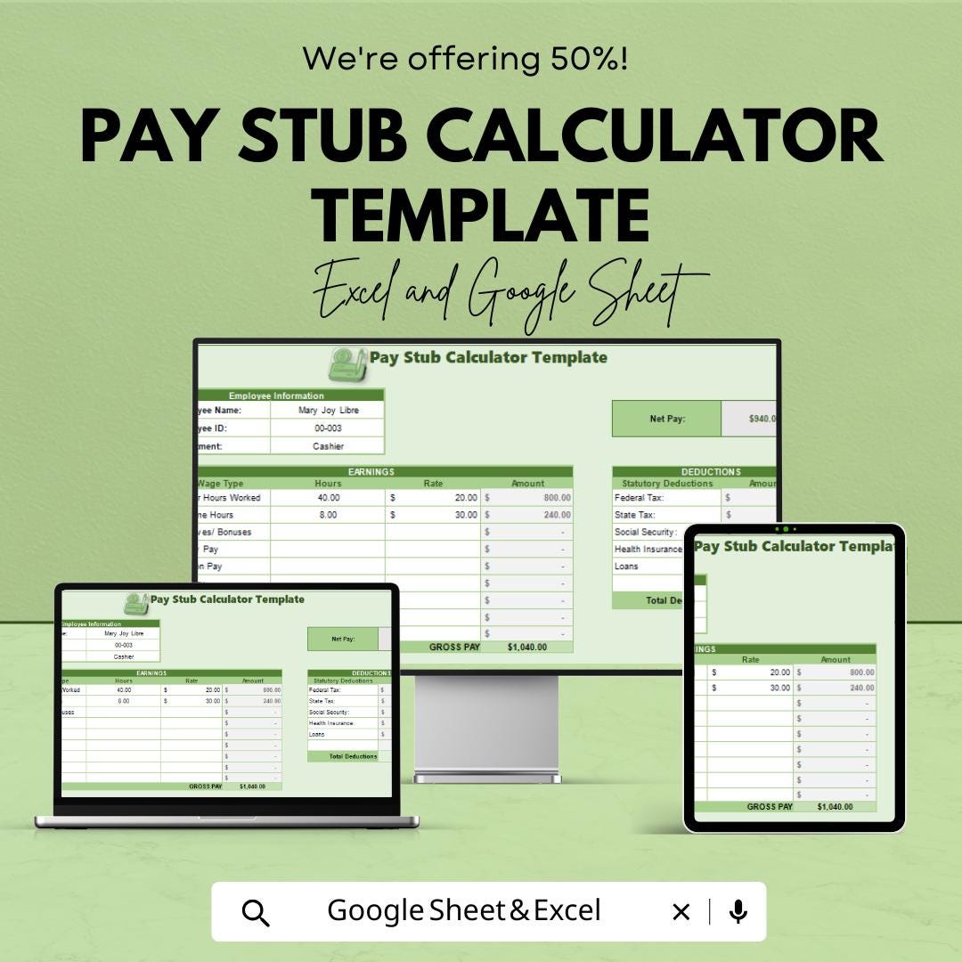 Pay Stub Calculator Template | Payroll Calculator | Paycheck Template ...