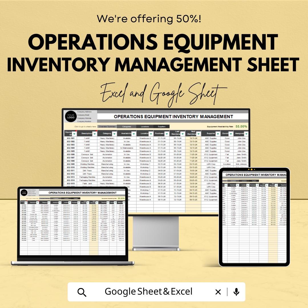 運用機器在庫管理シート | Excel および Google スプレッドシート | 資産追跡ログ | メンテナンスおよび状態レポート | - Etsy  日本