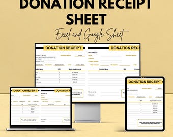 Donation Receipt Template Sheet | Excel & Google Sheet | Tax-Deductible Donation Tracker | Customizable Donation Receipt