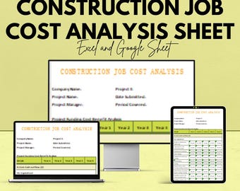 Construction Job Cost Analysis Sheet | Excel & Google Sheet | Track and Manage Project Finances | 50% Off | Instant Download