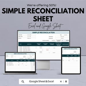 Simple Reconciliation Sheet for Quick Financial Balancing | Excel & Google Sheets Template | Automated Matching and Error Detection