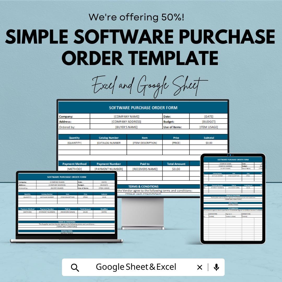 Simple Software Purchase Order Template | Editable Business Order Form ...