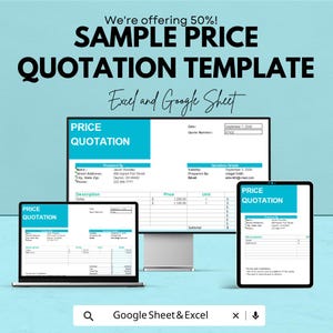 Sample Price Quotation Template | Excel & Google Sheets | Business Quote Sheet | Price Estimate Form | Editable Invoice Format