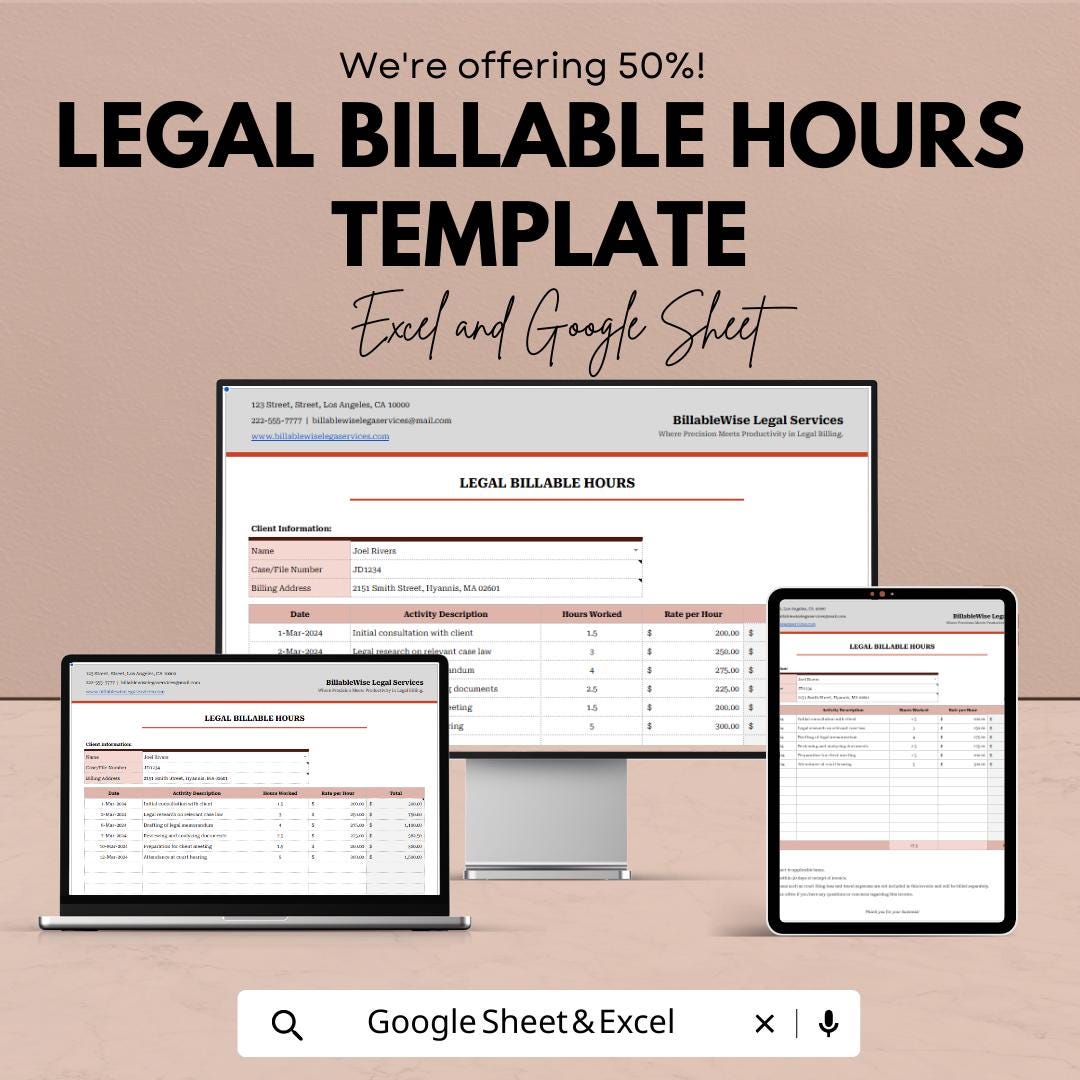 Legal Billable Hours Template Excel & Google Sheets | Attorney Time ...