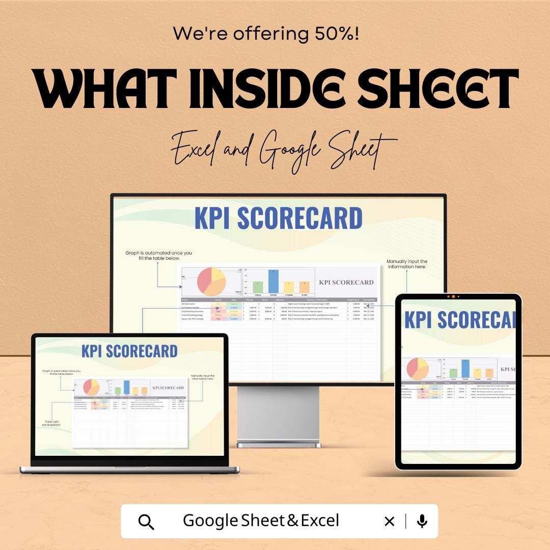 KPI Scorecard Sheet | Excel & Google Sheets Template | Track Key ...