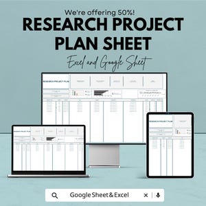 Planeringsblad för forskningsprojekt | Mall för Google Sheets och Excel | Forskningshantering | Projektplaneringsverktyg | Arbetsorganisatör |
