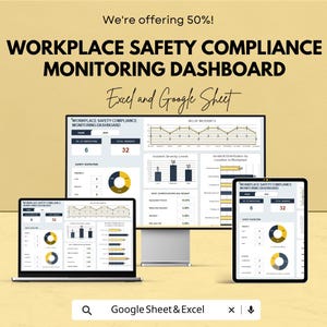 Workplace Safety Compliance Monitoring Dashboard Sheet | Google Sheet and Excel Template | Safety Tracking & Incident Management Tool